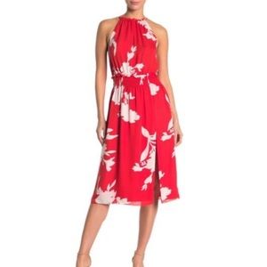 Joie  Jerelle Red and White Floral Silk Midi Dress